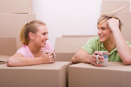 Packed household boxes ready for a home move in Enfield